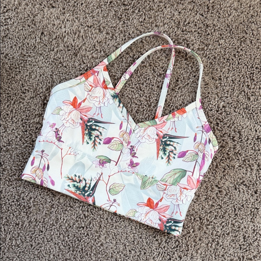 Glyder Floral Double-Strap Crop Cami - White with Pink & Green